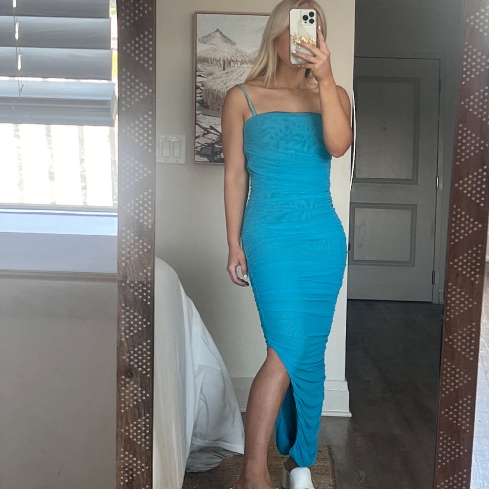 Elegant Blue Ruched Dress